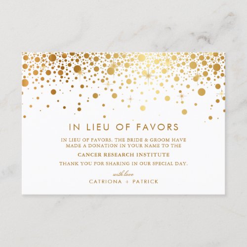 Faux Gold Foil Confetti In Lieu of Favors Enclosure Card