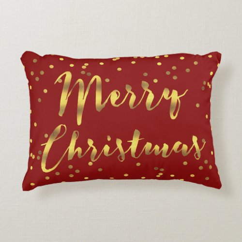 Faux Gold Foil Confetti Merry Christmas Red Decorative Pillow
