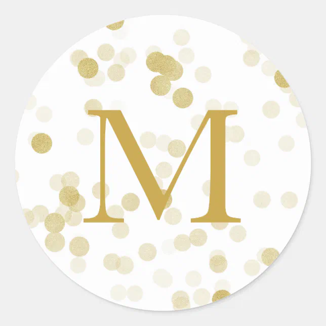 Faux Gold Foil Confetti Monogram Classic Round Sticker | Zazzle