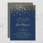 Faux Gold Foil Confetti Navy Blue Bat Mitzvah Invitation<br><div class="desc">Invite family and friends to your daughter's Bat Mitzvah with this elegant gold and navy blue invitation. It features faux gold confetti dots and stripes pattern. Personalize by adding name,  date,  time,  venue and other event details. Matching items are available.</div>
