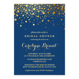 Faux Gold Foil Confetti | Navy Bridal Shower Card
