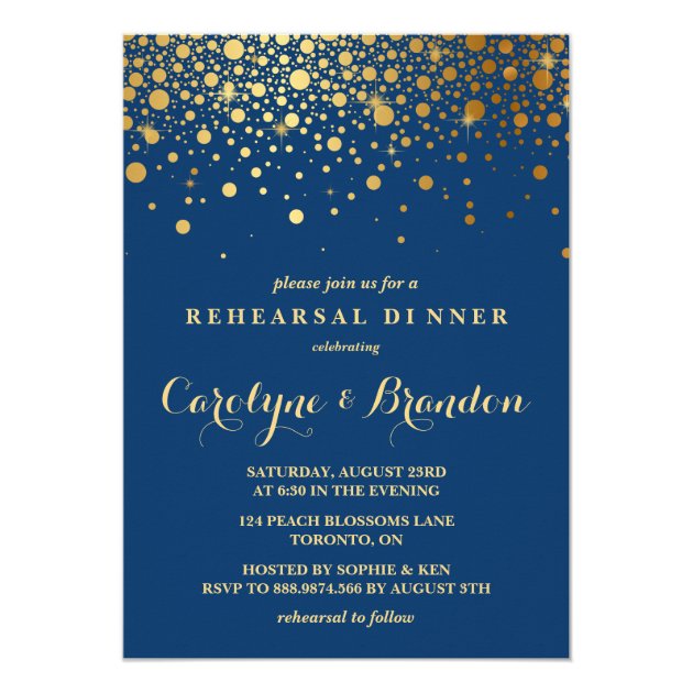 Faux Gold Foil Confetti | Navy Rehearsal Dinner Invitation