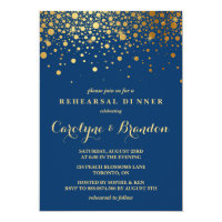 Faux Gold Foil Confetti | Navy Rehearsal Dinner Invitation