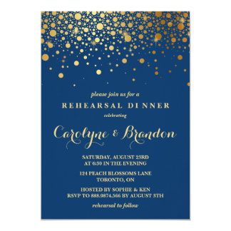 Faux Gold Foil Confetti | Navy Rehearsal Dinner Invitation