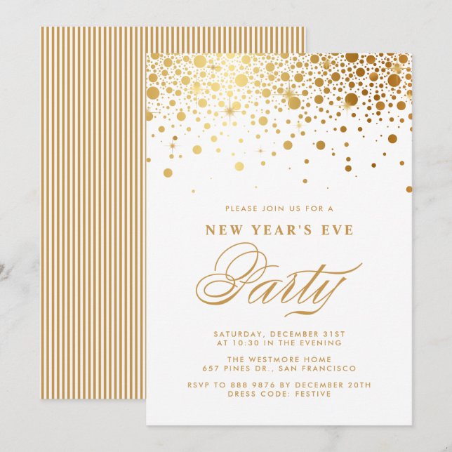 Faux Gold Foil Confetti New Year's Eve Party Invitation (Front/Back)