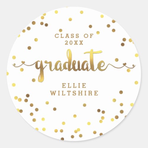 Faux Gold Foil Confetti Personalized Graduation Classic Round Sticker
