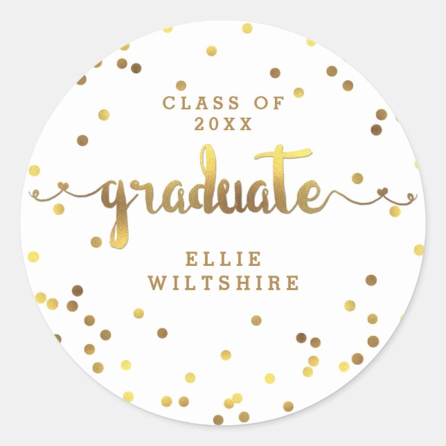 Faux Gold Foil Confetti Personalized Graduation Classic Round Sticker (Front)