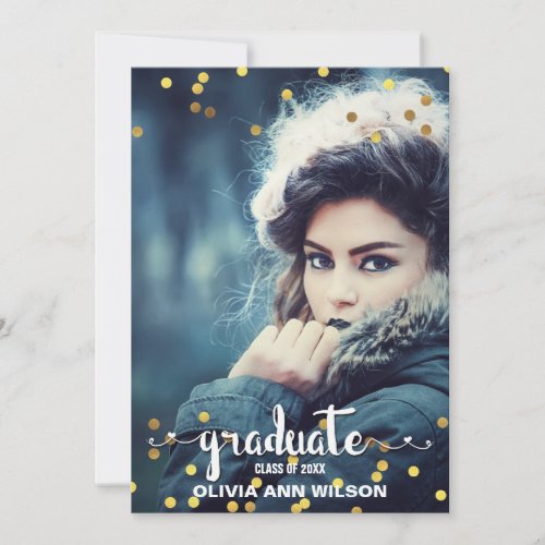 Faux Gold Foil Confetti Photo Graduation Party Invitation