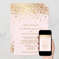 Confetti Dotted Blush Pink Evening Invitation with Gold Foil