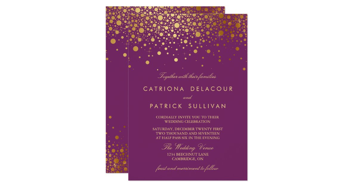 Purple Wedding Invitations 14700 Announcements Faux Gold Foil Confetti Purple Wedding Invitation