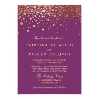 Faux Gold Foil Confetti Purple Wedding Invitation