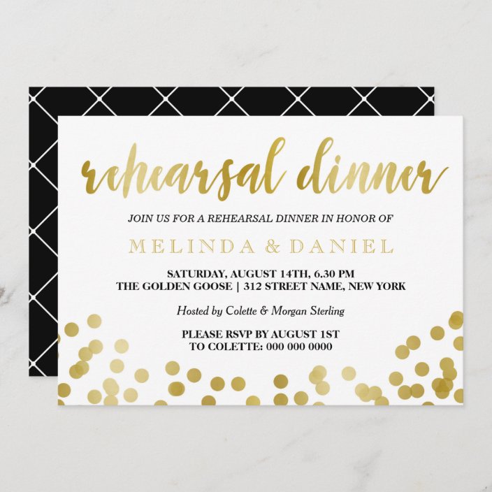 Faux Gold Foil Confetti Rehearsal Dinner Invitation