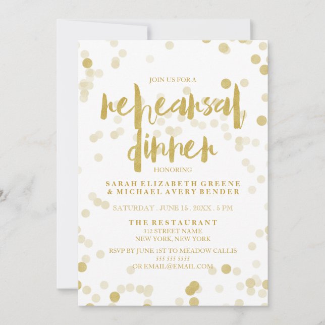Faux Gold Foil Confetti Rehearsal Dinner Invite (Front)
