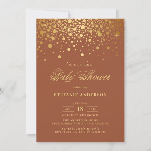 Faux Gold Foil Confetti  Terracotta Baby Shower Invitation