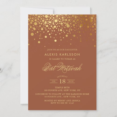 Faux Gold Foil Confetti Terracotta Bat Mitzvah Invitation