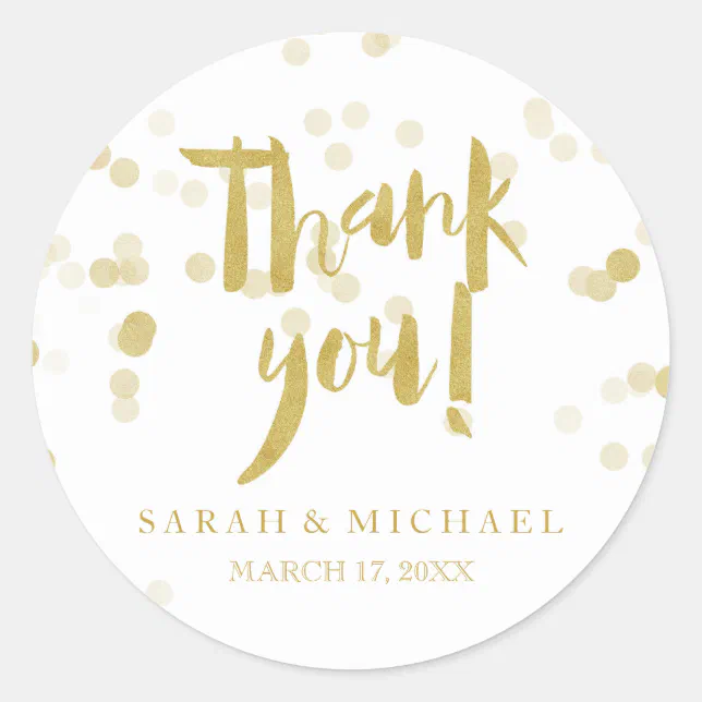 Faux Gold Foil Confetti Thank You Classic Round Sticker | Zazzle