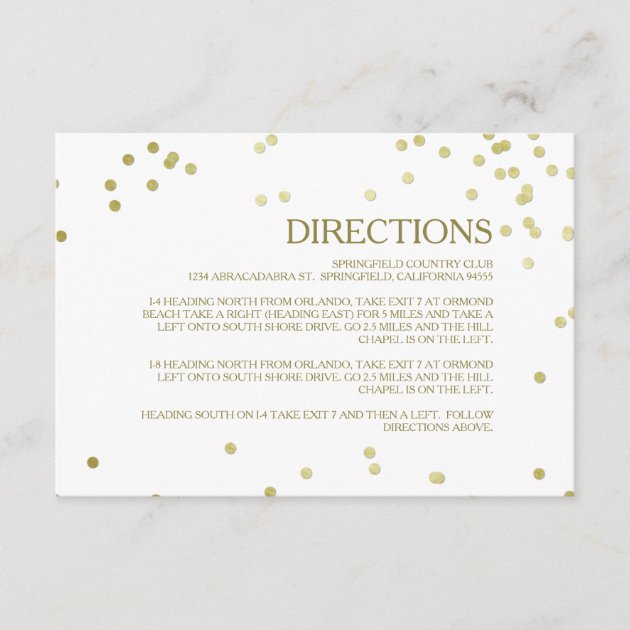 Faux Gold Foil Confetti Wedding Directions Insert
