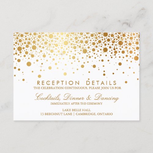 Faux Gold Foil Confetti Wedding Reception Card