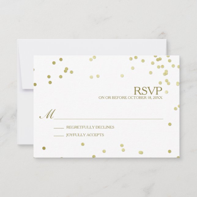 Faux Gold Foil Confetti Wedding RSVP w/o number of Card (Front)