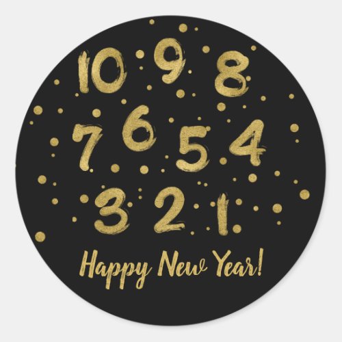 Faux Gold Foil Countdown Happy New Year Sticker