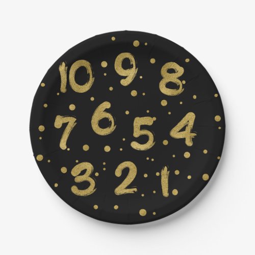 Faux Gold Foil Countdown New Years Paper Plates