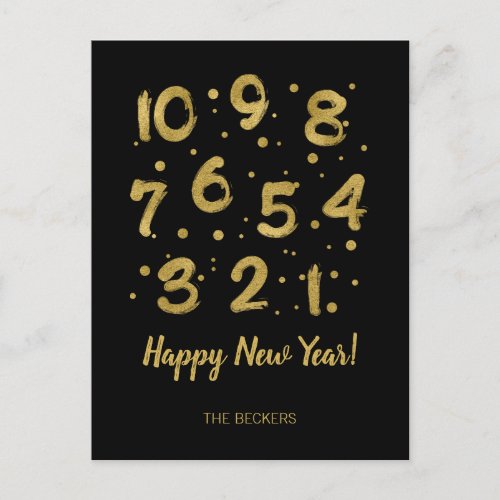 Faux Gold Foil Countdown New Years Postcard