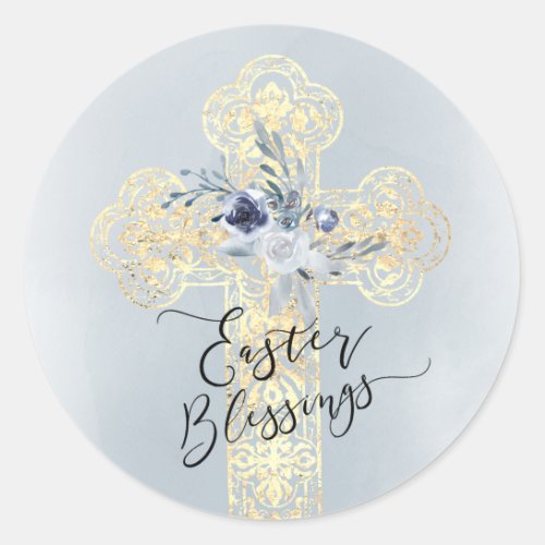 Faux gold foil Cross  Easter Classic Round Sticker