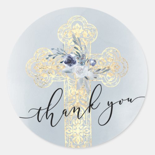 Faux gold foil Cross  Thank You Classic Round Sticker