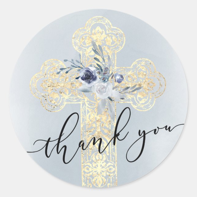 Faux gold foil Cross | Thank You Classic Round Sticker (Front)