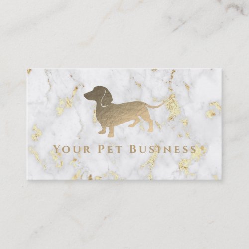faux gold foil dachshund on marble business card