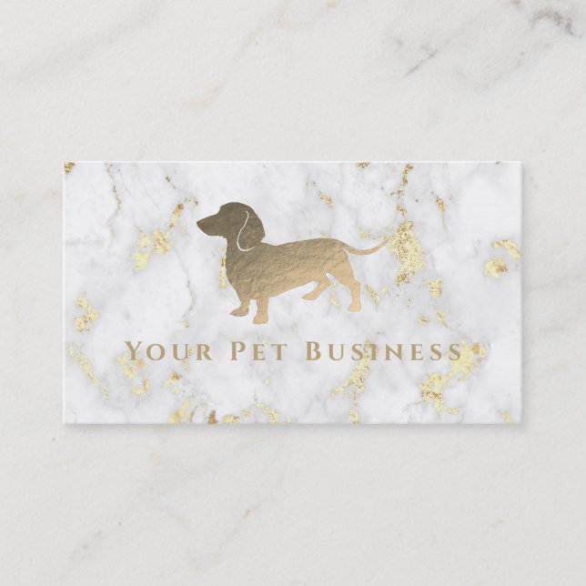 faux gold foil dachshund on marble business card (Front)