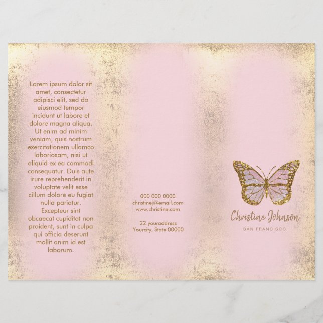 faux gold foil design pink butterfly brochure (Front)
