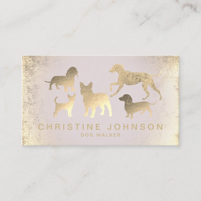 faux gold foil dogs silhouettes business card (Front)