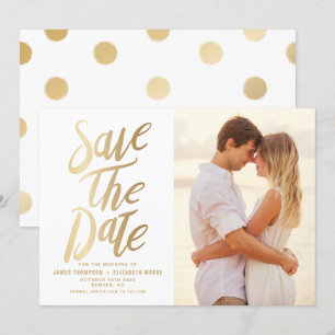 Faux Gold Foil Dots Save the Date Announcement
