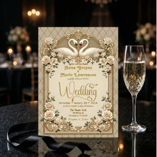 Faux Gold Foil Effect Baroque Swans Formal Invitation