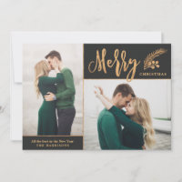 Faux Gold Foil Elegant Christmas Photo | Black Holiday Card