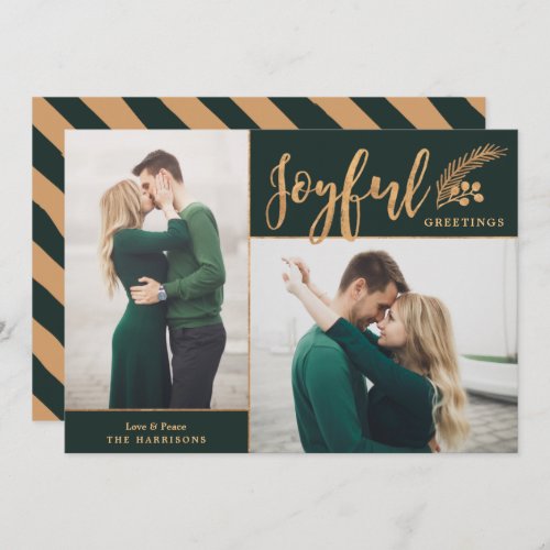 Faux Gold Foil Elegant Greetings Photo  Green Holiday Card