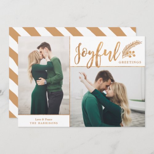 Faux Gold Foil Elegant Greetings Photo  White Holiday Card