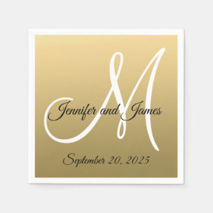 Faux Gold Foil Elegant Monogram Names Wedding Paper Napkins