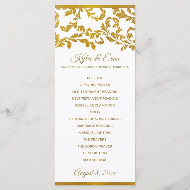 Faux Gold Foil Elegant Wedding Programs (Tall) (Front)