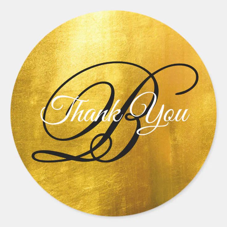 Faux Gold Foil Fancy Wedding Monogram Thank You Classic Round Sticker