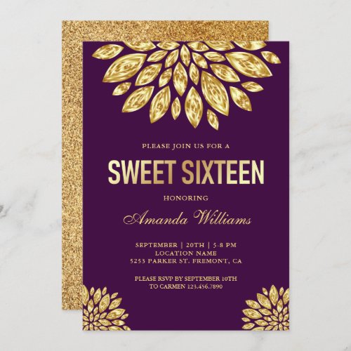 Faux Gold Foil Floral 16th Birthday Sweet Sixteen Invitation