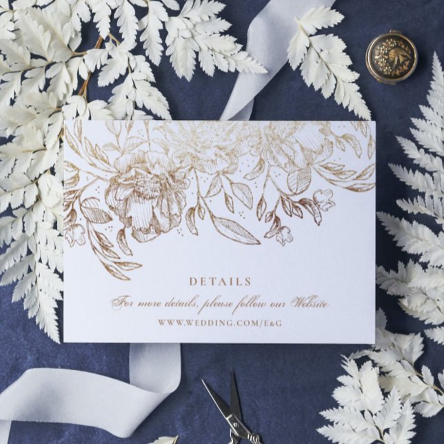 Faux Gold Foil Floral Hand Drawn Elegant Wedding Enclosure Card (Creator Uploaded)