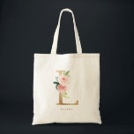 Faux Gold Foil Floral Letter L Monogram Bridesmaid Tote Bag<br><div class="desc">Feminine and elegant floral tote bag featuring watercolor illustrations of flowers,  greenery and faux foil monogram. Personalize by adding a name or short phrase. This letter L monogram floral canvas bag will be perfect as a personalized gift.</div>