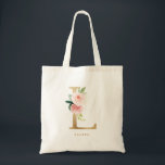 Faux Gold Foil Floral Letter L Monogram Bridesmaid Tote Bag<br><div class="desc">Feminine and elegant floral tote bag featuring watercolor illustrations of flowers,  greenery and faux foil monogram. Personalize by adding a name or short phrase. This letter L monogram floral canvas bag will be perfect as a personalized gift.</div>