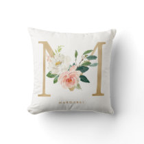 Faux Gold Foil Floral Letter M Monogram Nursery Throw Pillow