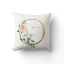 Faux Gold Foil Floral Letter O Monogram Nursery Throw Pillow