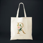 Faux Gold Foil Floral Letter R Monogram Bridesmaid Tote Bag<br><div class="desc">Feminine and elegant floral tote bag featuring watercolor illustrations of flowers,  greenery and faux foil monogram. Personalize by adding a name or short phrase. This letter R monogram floral canvas bag will be perfect as a personalized gift.</div>