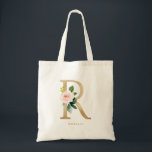 Faux Gold Foil Floral Letter R Monogram Bridesmaid Tote Bag<br><div class="desc">Feminine and elegant floral tote bag featuring watercolor illustrations of flowers,  greenery and faux foil monogram. Personalize by adding a name or short phrase. This letter R monogram floral canvas bag will be perfect as a personalized gift.</div>