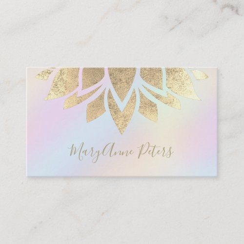 faux gold foil flower logo on pastel colors business card